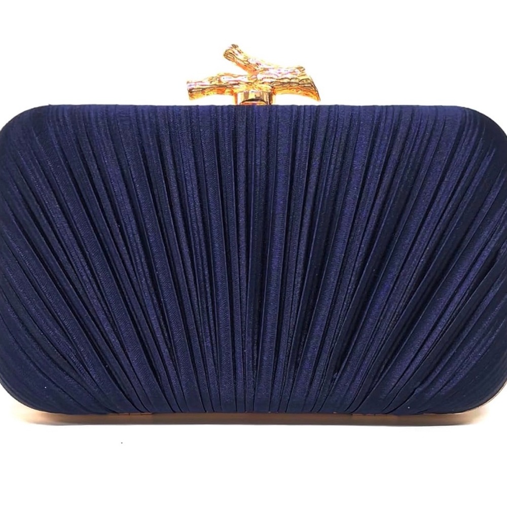 Chic & elegant evening navy Clutch with Gold Clash